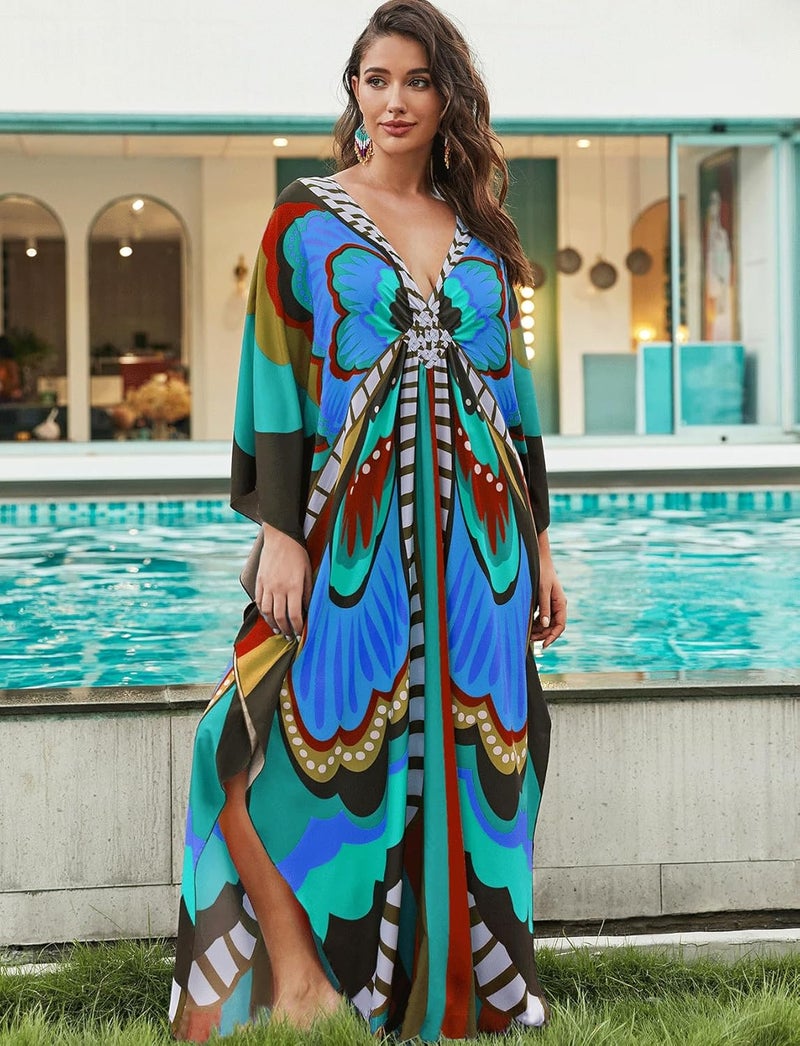 KECVOT Kaftan Dresses for Women Plus Size Batwing Sleeve Caftans Long Bathing Suit Cover Up Maxi Beach Dress Loungewear - Image 2